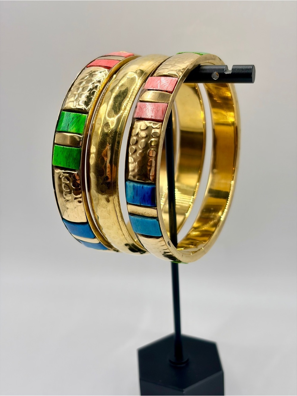 Colorful Gold Tone Multicolor Inlay Bangle Set - Picture 7 of 8